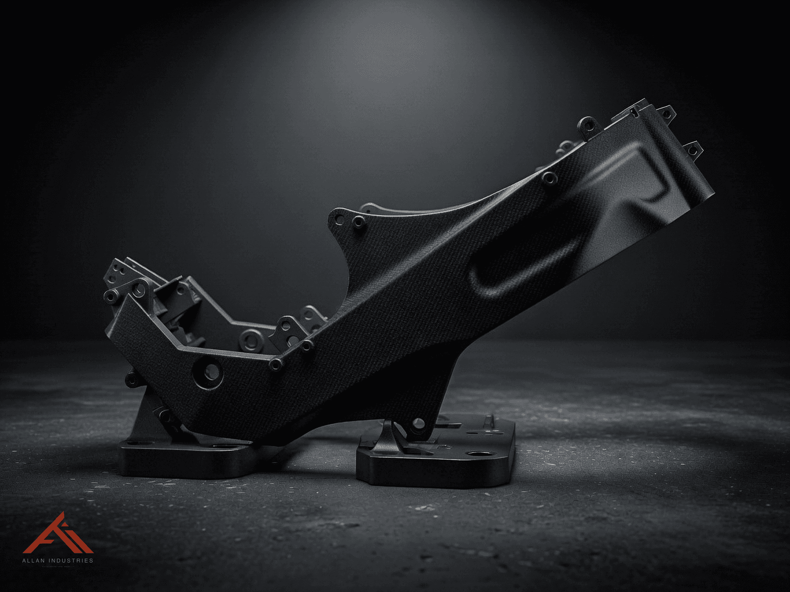Carbon-fiber-reinforced 3D printed structural frame, printed and photographed in-house at Allan Industries.